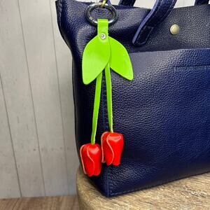 Leather Red Tulip Purse Charm Genuine Leather Tulip Flower Bag Charm